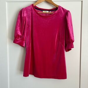 Boden Fuchsia Velvet Short Sleeve Top